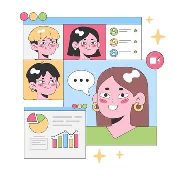 Virtual meeting interface. Flat vector illustration Stock Illustration