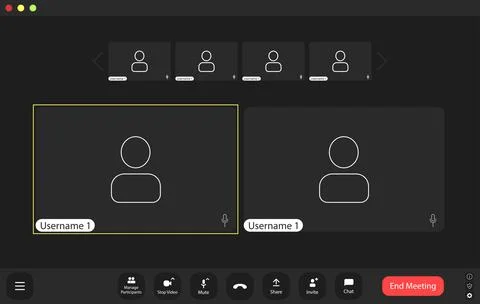 Virtual meeting interface showcasing multiple users, emphasizing online col.. 스톡 일러스트