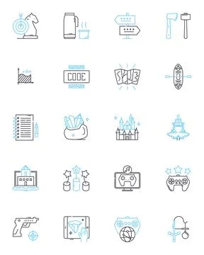 Virtual meeting linear icons set. Zoom, Webex, Teams, Skype, Collaboration Stock Illustration