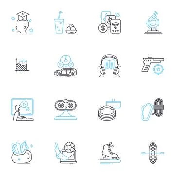 Virtual meeting linear icons set. Zoom, Webex, Teams, Skype, Collaboration Stock Illustration