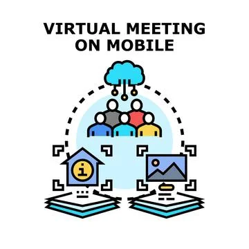 Virtual meeting on mobile device application technology Stock Illustration