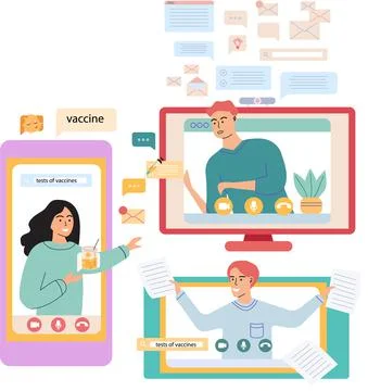 Virtual meeting, online teamwork. Computer with group of colleagues taking part Stock Illustration