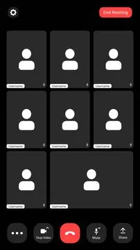 A virtual meeting in progress with multiple participants displayed in a gri.. 스톡 일러스트