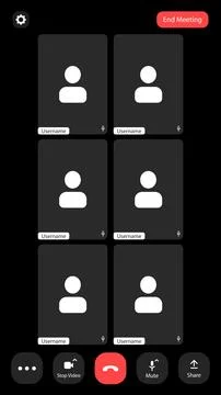 Virtual meeting in progress with multiple participants muted and video off,.. Stock Illustration