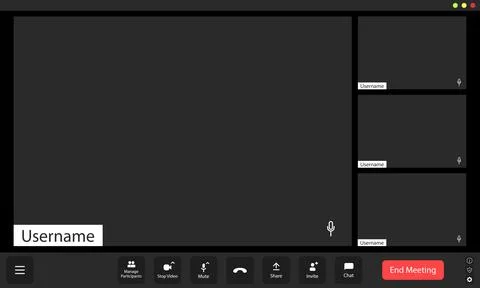 A virtual meeting setup featuring multiple blank participant windows with h.. 스톡 일러스트