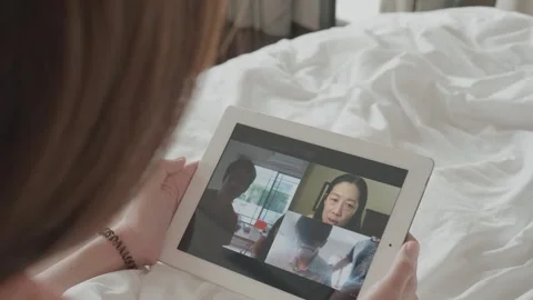 Virtual Meeting on Tablet in Cozy Setting Stock Footage 316074214