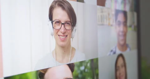 Virtual meeting of a team of colleagues using a video call. Videoconference Stock Footage 153086734