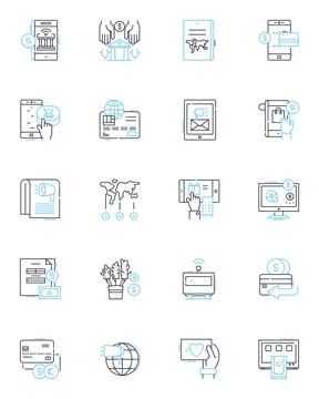 Virtual meetings linear icons set. Collaboration, Videoconferencing, Webinar Stock Illustration