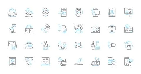 Virtual meetings linear icons set. Collaboration, Videoconferencing, Webinar Stock Illustration