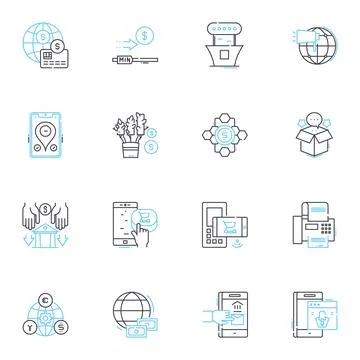 Virtual meetings linear icons set. Collaboration, Videoconferencing, Webinar Stock Illustration