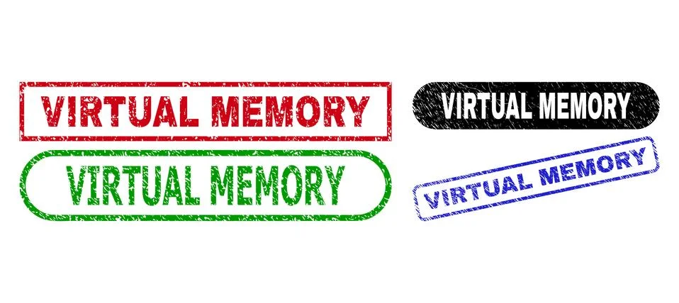 VIRTUAL MEMORY Rectangle Stamps with Rubber Texture Stock Illustration