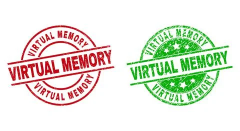 VIRTUAL MEMORY Round Stamps with Grunge Texture Stock Illustration