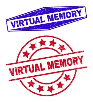 VIRTUAL MEMORY Textured Stamps in Round and Hexagon Shapes Stock Illustration