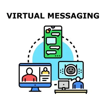 Virtual messaging communication via multiple digital devices Illustrazione stock