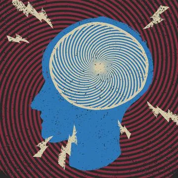 Virtual Minds. Human face profiles and abstract rays composition. Vector illu イラスト素材