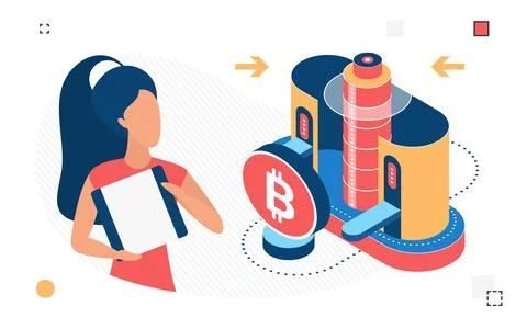 Virtual mining process of bitcoin cryptocurrency Stockillustratie