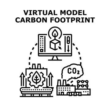 Virtual model analyzing carbon footprint and eco design Stock Illustration