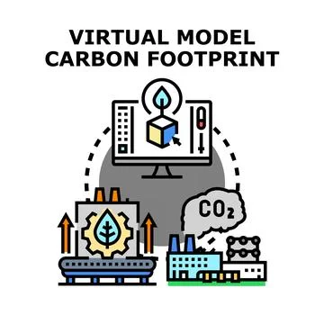 Virtual model analyzing carbon footprint and eco design Stock Illustration
