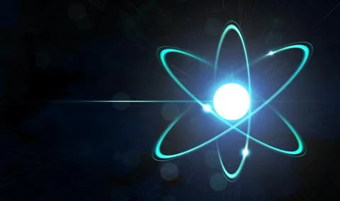 Virtual model of atom on dark background. Illustration Stock Illustration