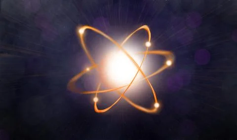 Virtual model of atom on dark background. Illustration Stock Illustration