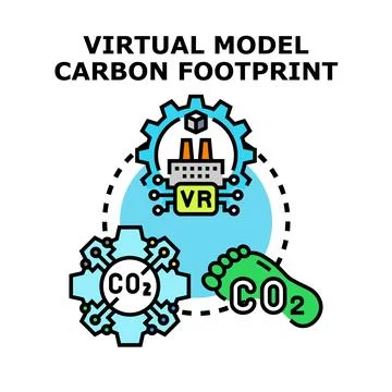 Virtual model carbon footprint reducing environmental impact Stock Illustration