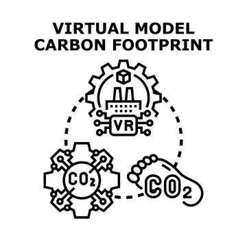 Virtual model carbon footprint reducing environmental impact Stock Illustration