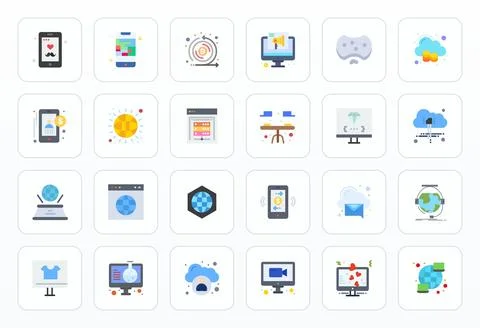 Virtual Modern Vector Collection with 24 Flat 64x64 Editable Icons 스톡 일러스트