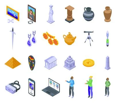 Virtual Museum icons set isometric vector. Science virtual Stock Illustration