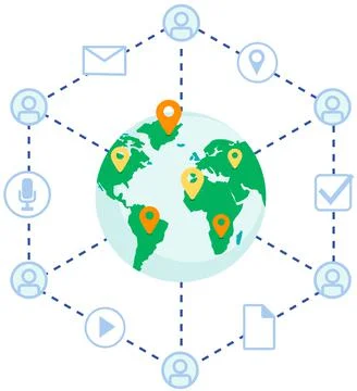 Virtual network symbols of internet. Worldwide connection global system for Stock Illustration