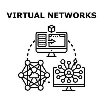 Virtual networks concept linking cloud technology and data flow Stock Illustration
