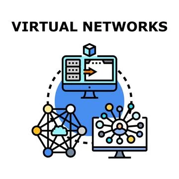 Virtual networks concept linking cloud technology and data flow Stock Illustration