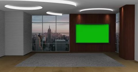 Virtual News Green Screen Room With 3D Background-01 Stock Illustration