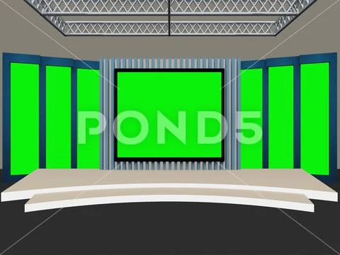 Virtual News Studio-01 Green Screen Background PSD PSD Template