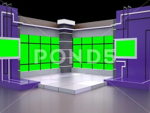 Virtual News Studio-02 Green Screen Background PSD PSD Template