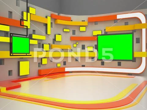 Virtual News Studio-03 Green Screen Background PSD PSD Template