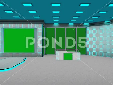 Virtual News Studio-06 Green Screen Background PSD Modello PSD