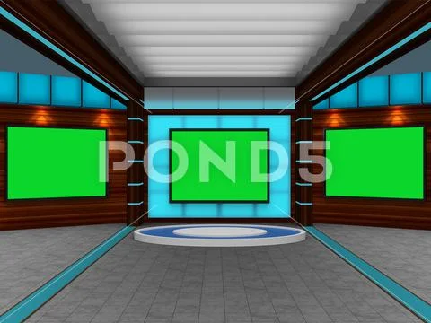 Virtual News Studio-08 Green Screen Background PSD PSD Template