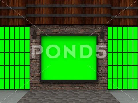 Virtual News Studio-09 Green Screen Background PSD Modello PSD