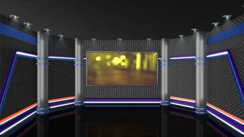 Virtual News Studio Background with Blue and Orange Neon Lights Stock-Footage 348298446