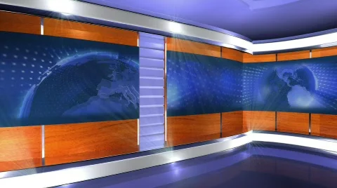Virtual News Studio with Globe Animation Blue Stock Footage 874038