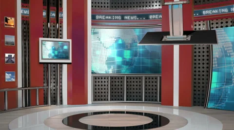 Virtual News Studio Green Screen Background Stock Footage 34357084