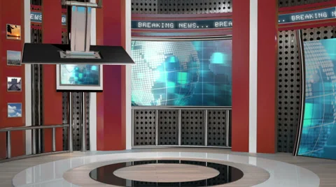 Virtual News Studio Green Screen Background Stock Footage 34357433