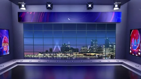 Virtual News Studio with Large Screen – Professional Broadcast Set Video stock 332712102