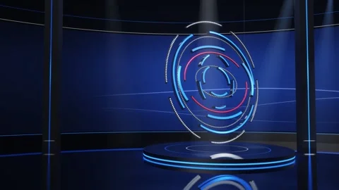 Virtual News Studio Set With Rotating Halo Rings Seamless Loop Stock Footage 346728394