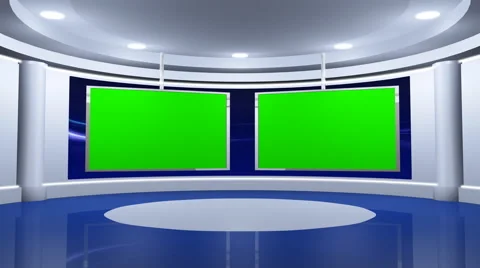 Virtual News Studio with Two Green Screens Stock Footage 53497169