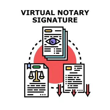 Virtual notary signature digital document verification process Stock Illustration