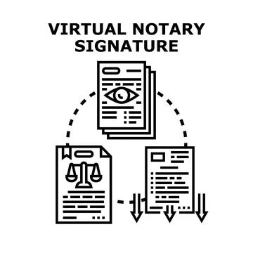 Virtual notary signature digital document verification process 스톡 일러스트