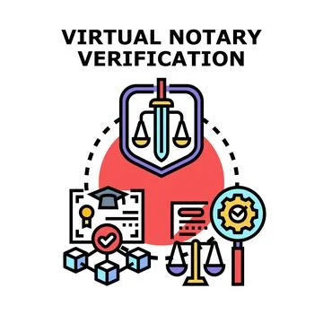 Virtual notary verification concept illustrating digital legal processes Stock Illustration