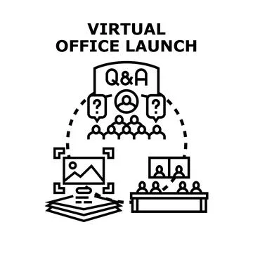 Virtual office launch event with online collaboration イラスト素材