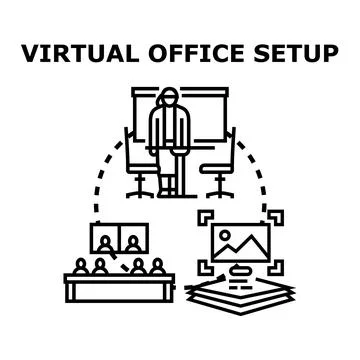 Virtual office setup organizing remote business meeting Stock Illustration